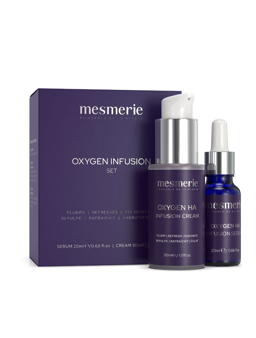 mesmerie Oxygen Infusion skincare set with serum, cream